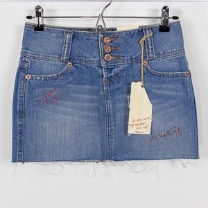 NWT Bongo Distressed Rhinestone Denim Micro Mini Skirt